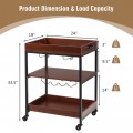 3 Tiers Kitchen Island Serving Bar Cart with Glasses Holder and Wine Bottle Rack - Gallery View 4 of 11