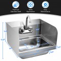 Stainless Steel Sink Wall Mount Hand Washing Sink with Faucet and Side Splash - Gallery View 4 of 11