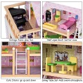 Kids Wood Dollhouse Cottage Playset with Furniture