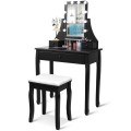 10 LED Lighted Rotating Mirror and 3 Drawers Vanity Table Set with Cushioned Stool - Gallery View 4 of 36