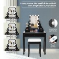 10 LED Lighted Rotating Mirror and 3 Drawers Vanity Table Set with Cushioned Stool - Gallery View 9 of 36