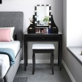10 LED Lighted Rotating Mirror and 3 Drawers Vanity Table Set with Cushioned Stool - Gallery View 2 of 36