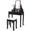 10 LED Lighted Rotating Mirror and 3 Drawers Vanity Table Set with Cushioned Stool - Gallery View 6 of 36