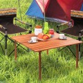 Folding Wooden Camping Roll Up Table with Carrying Bag for Picnics and Beach - Gallery View 2 of 12