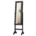 Mirrored Standing Jewelry Armoire Cabinet with LED Lights - Gallery View 9 of 32