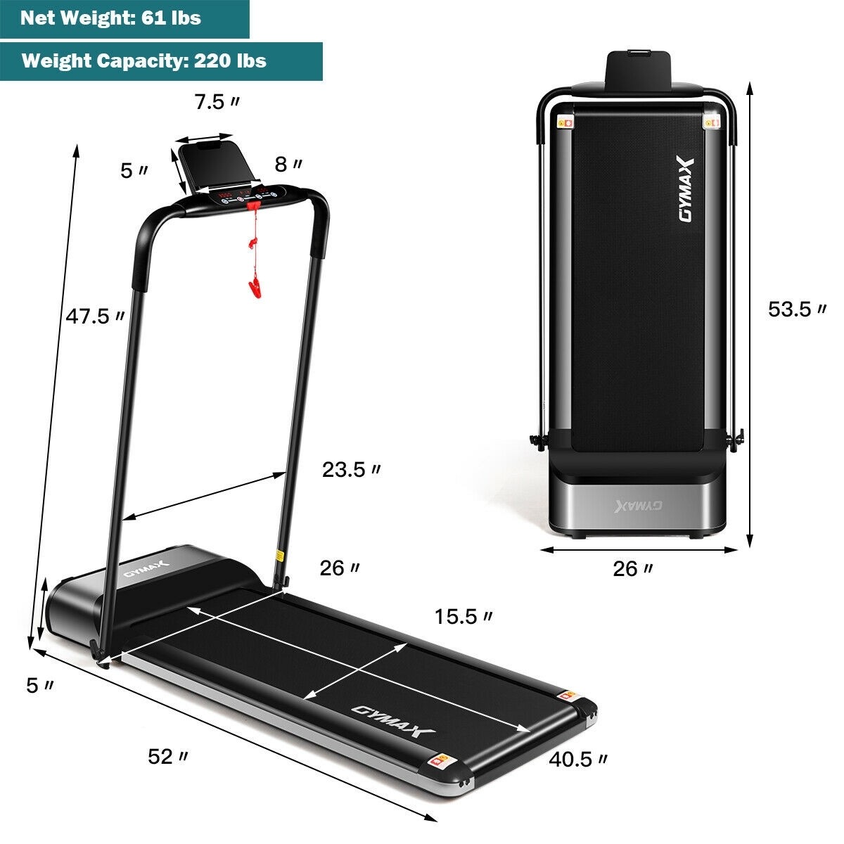 Ultra-thin Electric Folding Motorized Treadmill with LED Monitor Low ...