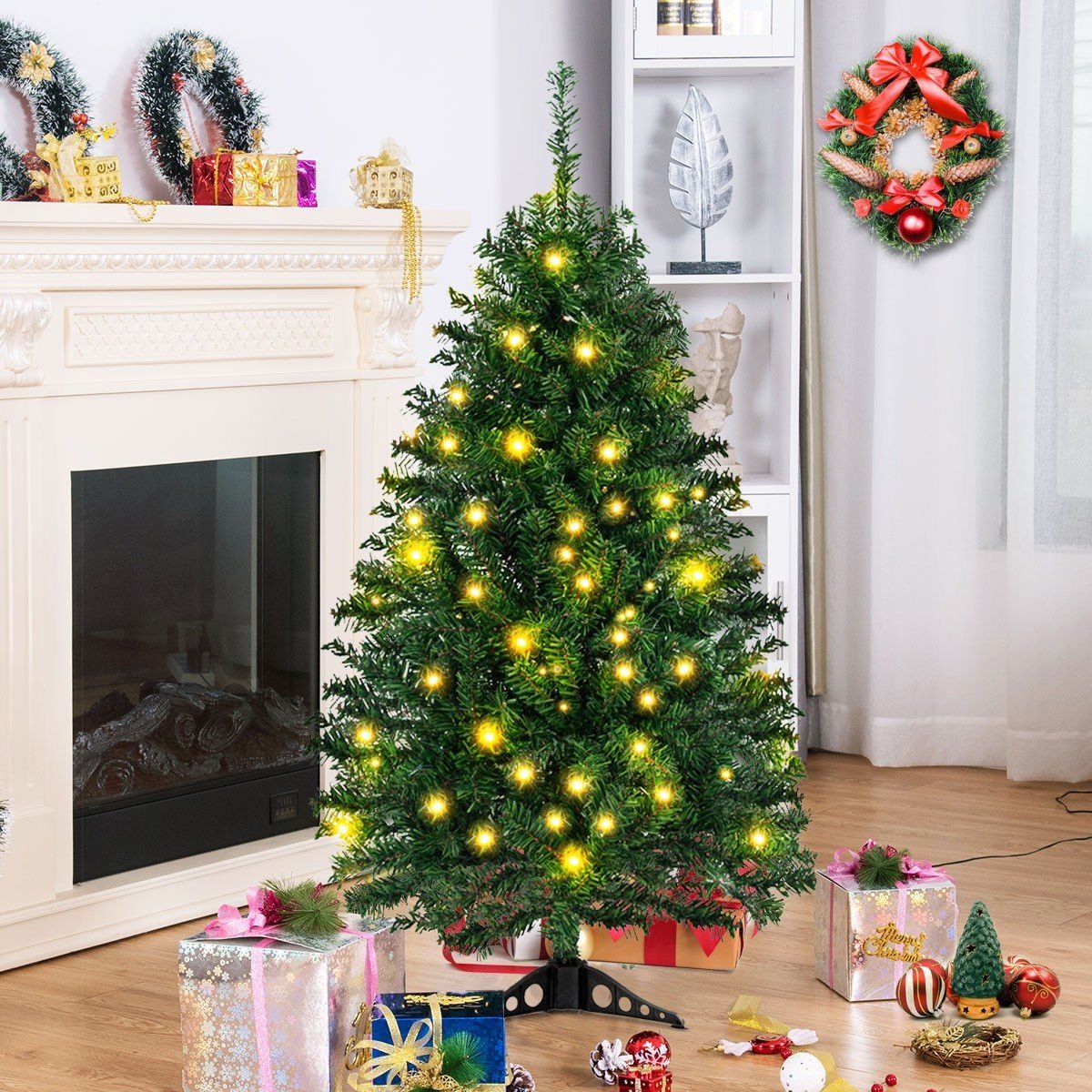 4 ft Tabletop Artificial Christmas Tree with LED Lights - Costway