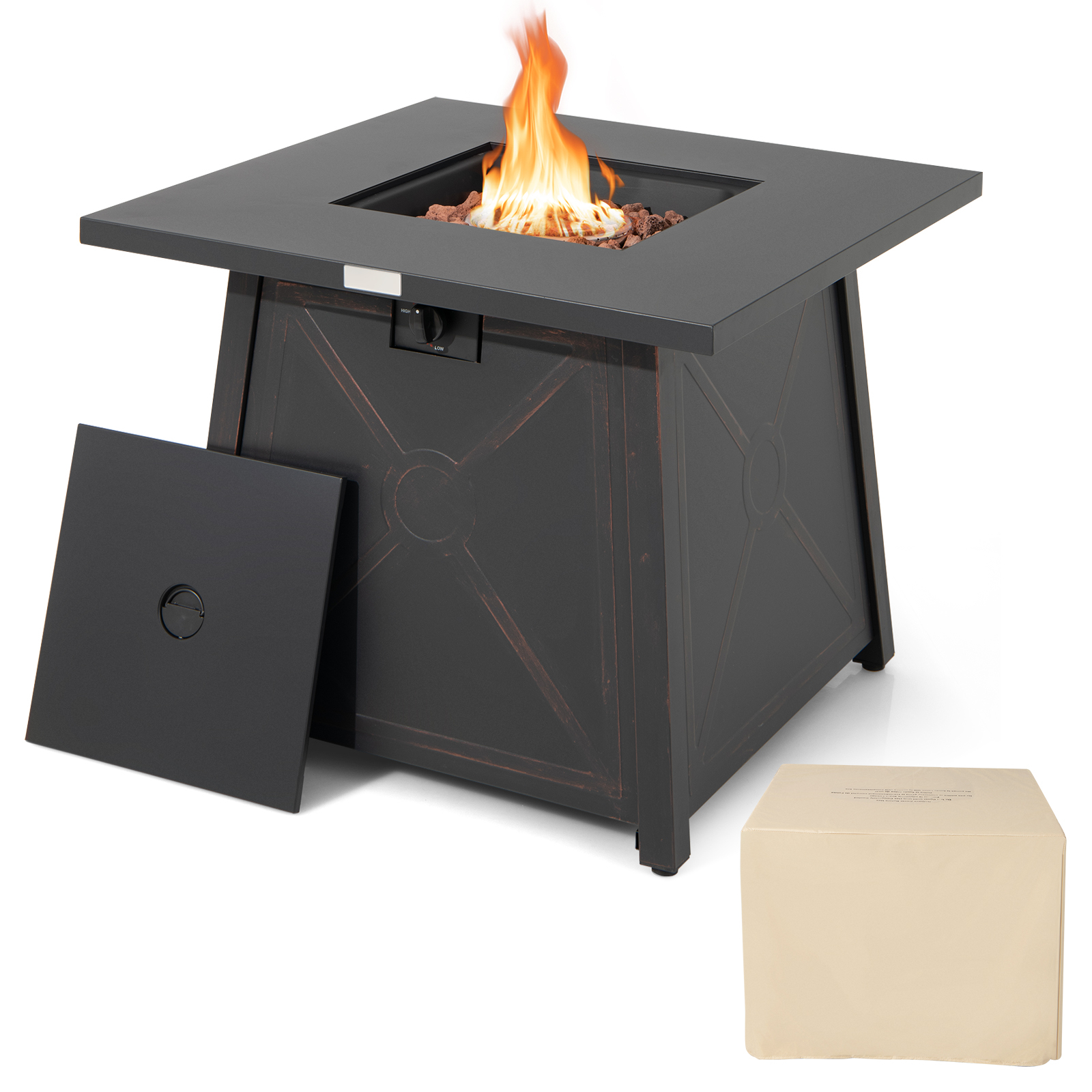 30” Square Propane Gas Fire Table with Waterproof Cover